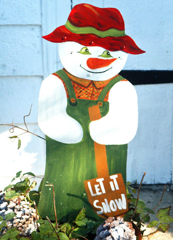 Snowman with shovel stake